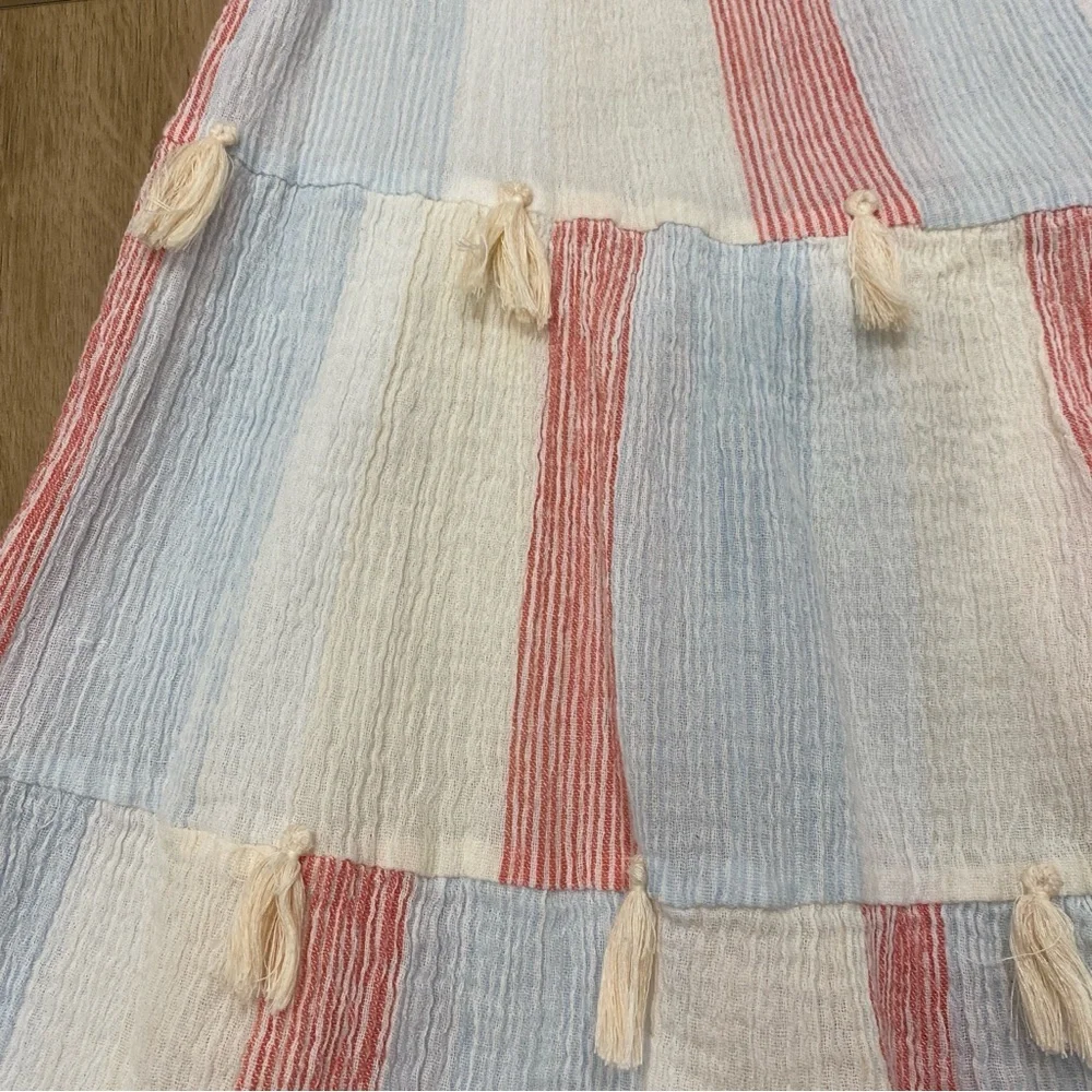 🌟POPPET AND FOX🌟 GIRLS TIERED GAUZE STRIPED DRESS WITH TASSELS SZ 6